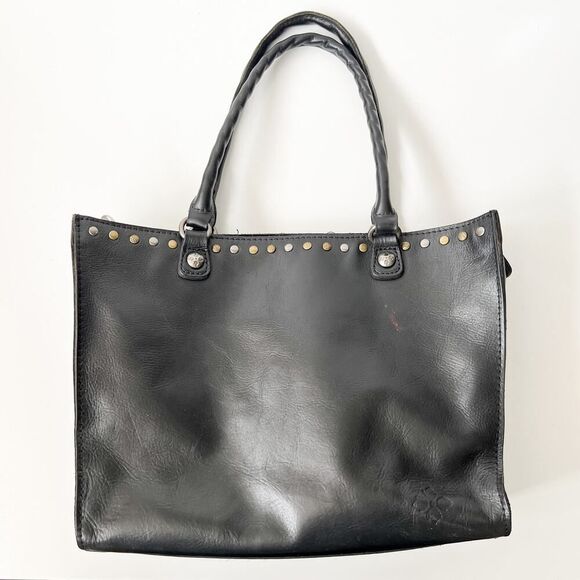 Patricia Nash Black Leather Tote Shoulder Bag Purse Studded Zancona Heritage - Picture 1 of 8
